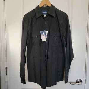Wrangler Vintage Pearl Snap Western Long Sleeve Black Shirt Men's size large